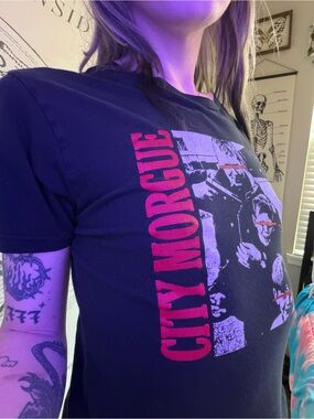 City Morgue Graphic Short Sleeve Tee - Unbranded - Black with Red/Purple Print